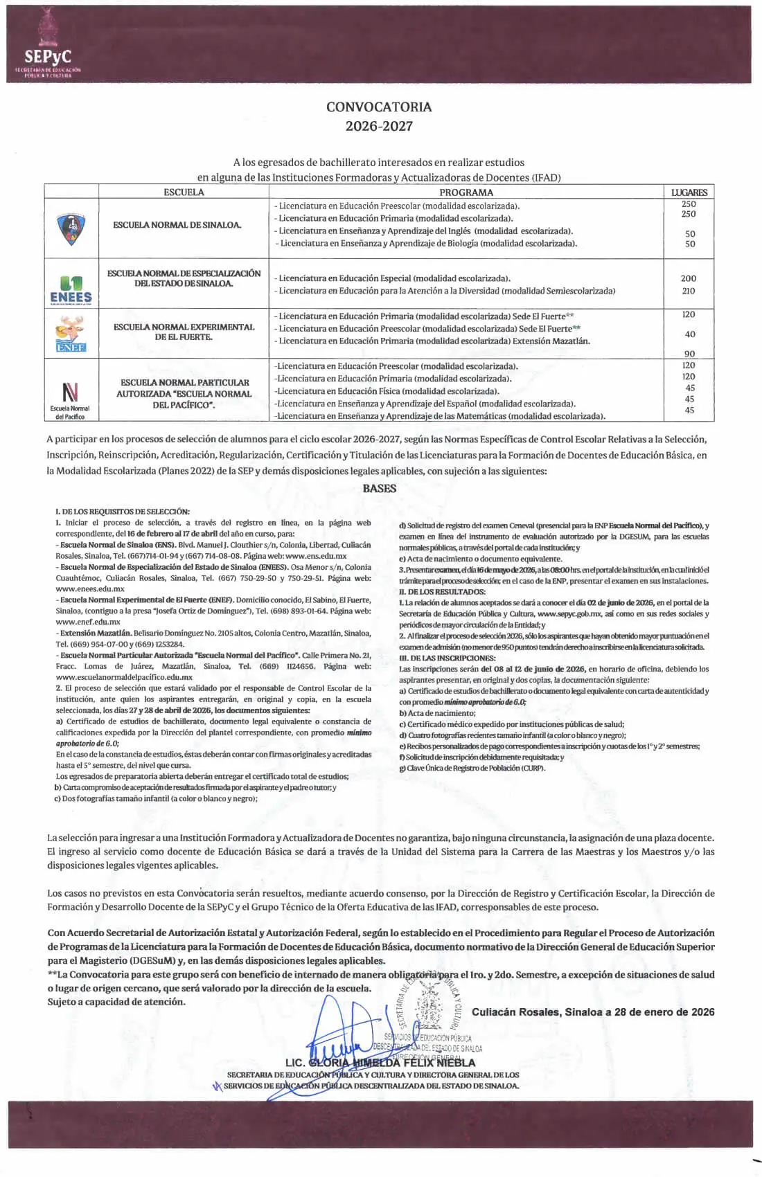 Convocatoria Educación Normal 2026-2027
